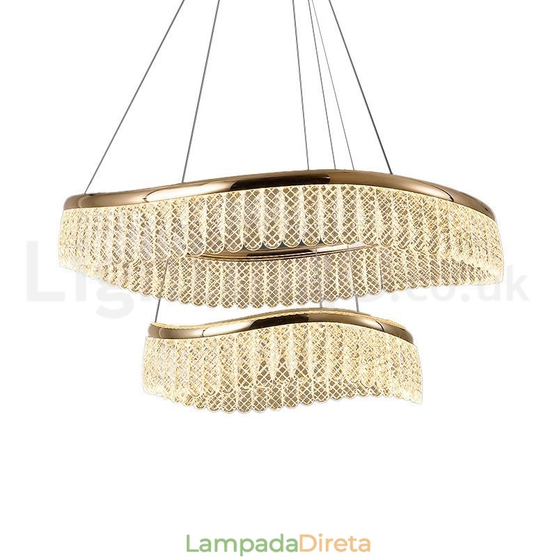 Luminária pendente de cristal quadrado 1 2 anéis K9 cristal luminária de teto interno