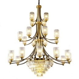 Grande lustre de cristal de cobre de luxo para suporte de luz 12+8+4