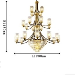 Grande lustre de cristal de cobre de luxo para suporte de luz 12+8+4