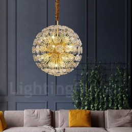 Luminária pendente nórdica esférica de cristal dente-de-leão em latão