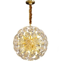 Luminária pendente nórdica esférica de cristal dente-de-leão em latão