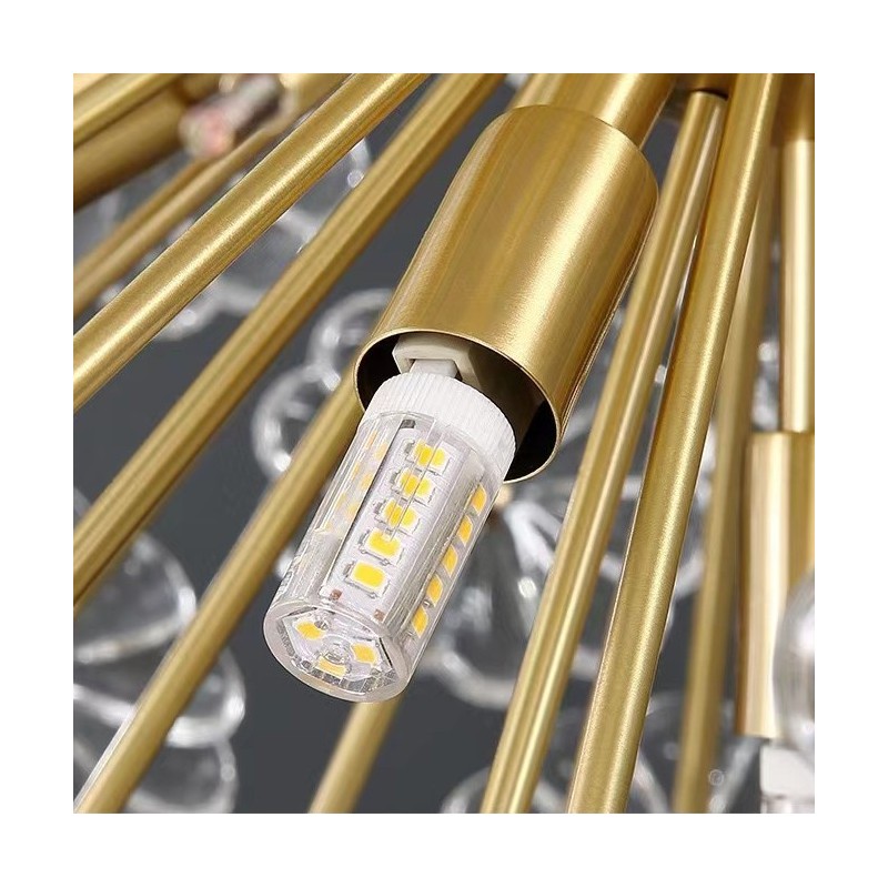 Luminária pendente nórdica esférica de cristal dente-de-leão em latão