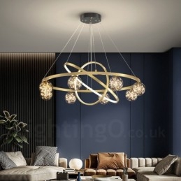 Luminária pendente nórdica moderna dourada circular