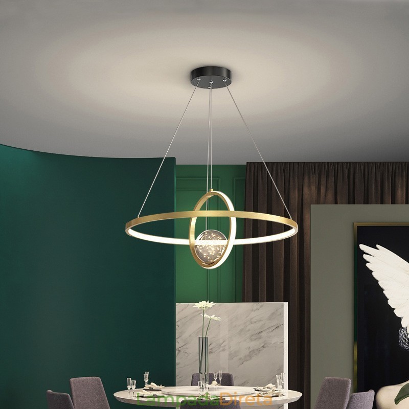Luminária pendente nórdica moderna dourada circular