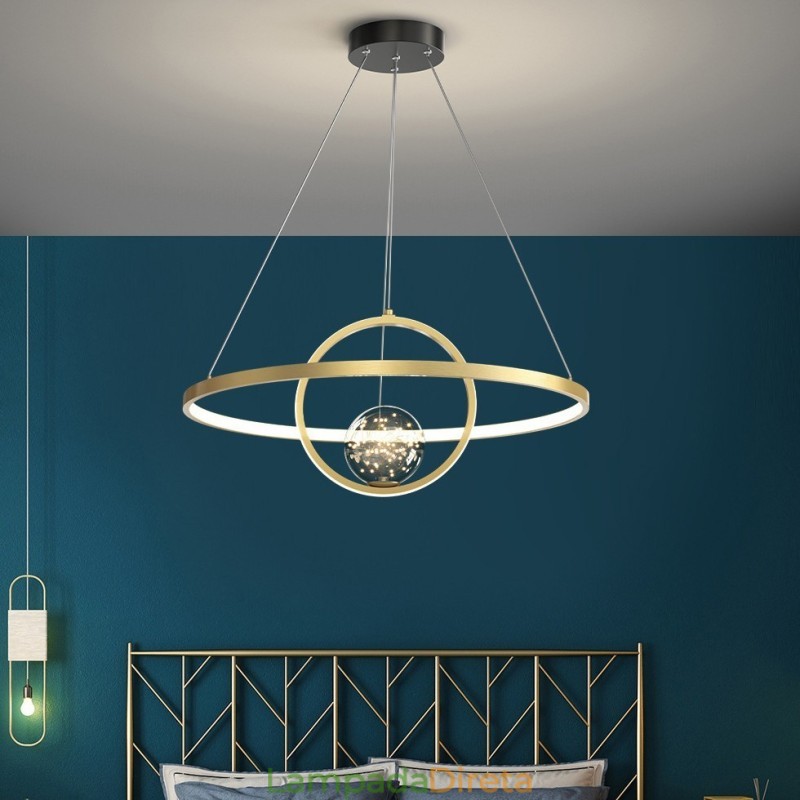 Luminária pendente nórdica moderna dourada circular
