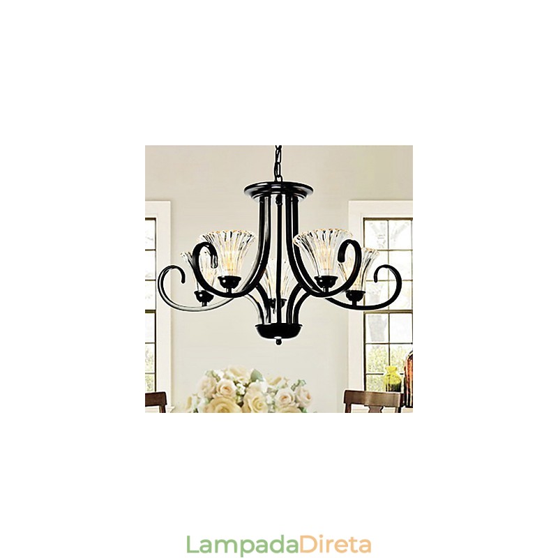 Lustre vintage estilo europeu de 5 luzes com braço com chifres