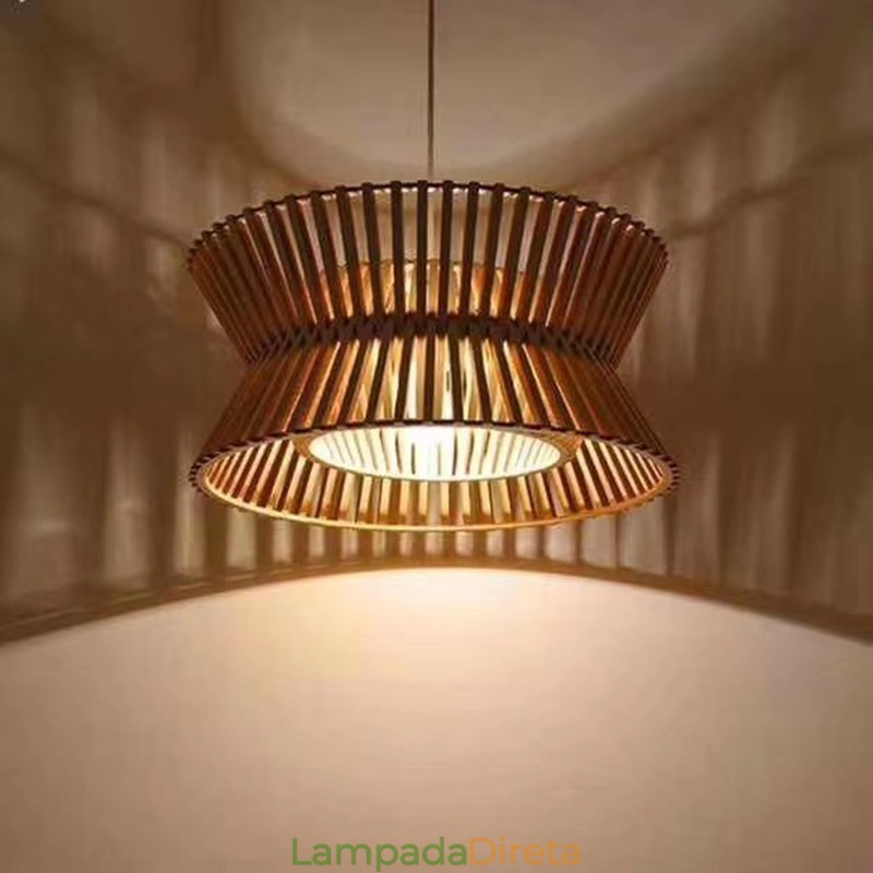 Luminária pendente de madeira vintage