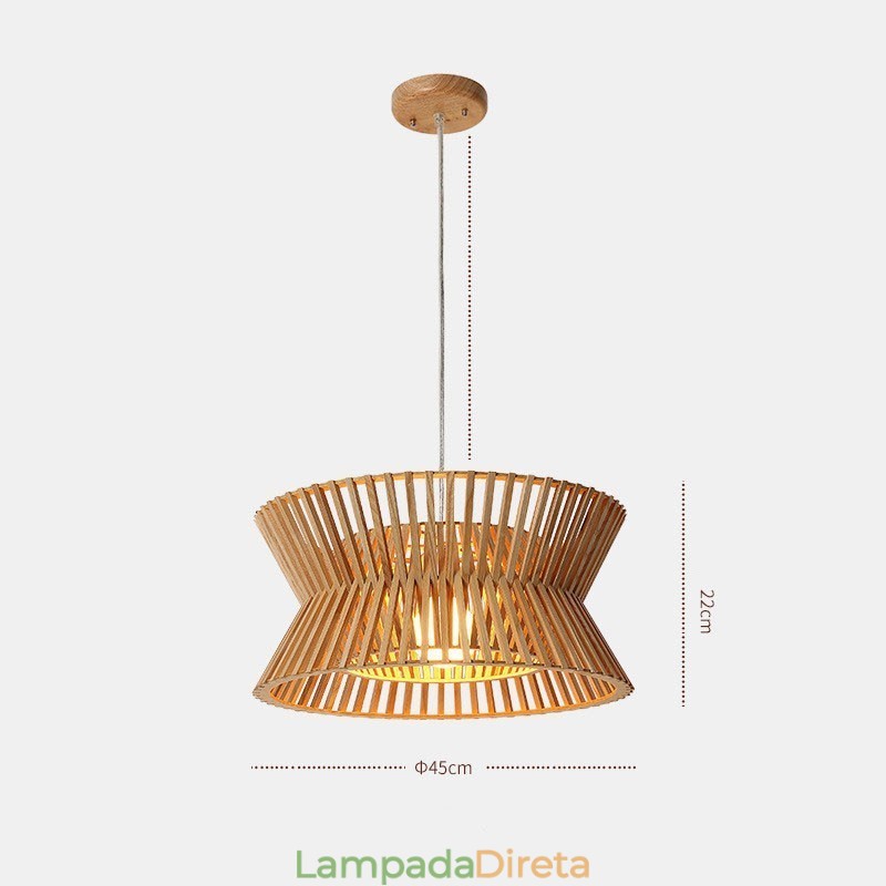 Luminária pendente de madeira vintage
