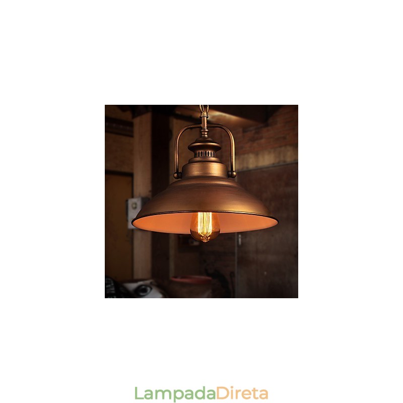 Luminária pendente retrô com cúpula de metal em estilo de fábrica antiga