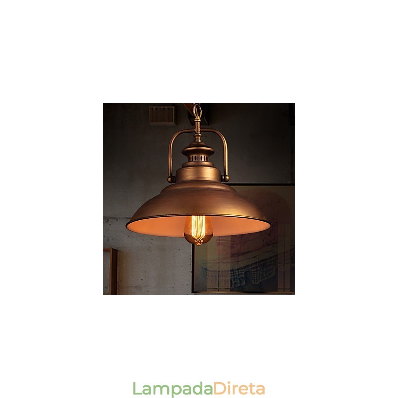 Luminária pendente retrô com cúpula de metal em estilo de fábrica antiga