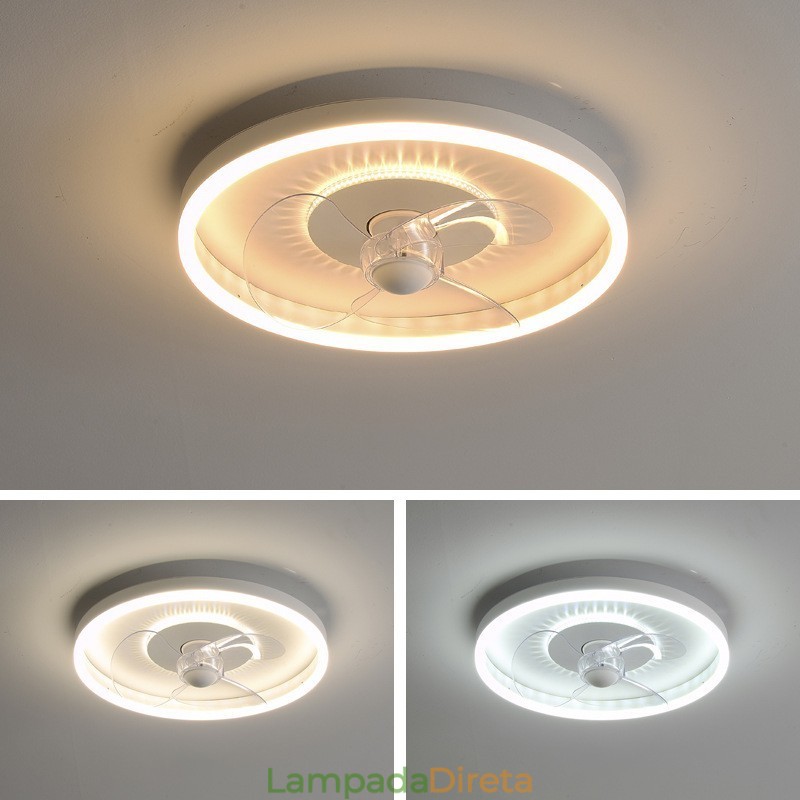 Ventilador de luz embutido moderno, redondo, ultrafino, silencioso, invisível, de espectro total, proteção para os olhos, regulável