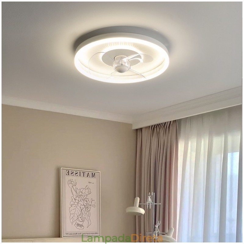 Ventilador de luz embutido moderno, redondo, ultrafino, silencioso, invisível, de espectro total, proteção para os olhos, regulável