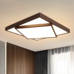 Duas camadas quadradas de madeira de nogueira preta moderna contemporânea estilo nórdico montagem embutida luz de teto de madeira também pode ser usada como luz de parede