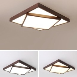 Duas camadas quadradas de madeira de nogueira preta moderna contemporânea estilo nórdico montagem embutida luz de teto de madeira também pode ser usada como luz de parede