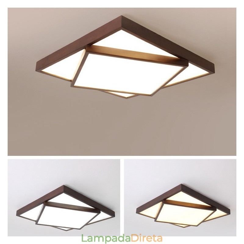Duas camadas quadradas de madeira de nogueira preta moderna contemporânea estilo nórdico montagem embutida luz de teto de madeira também pode ser usada como luz de parede