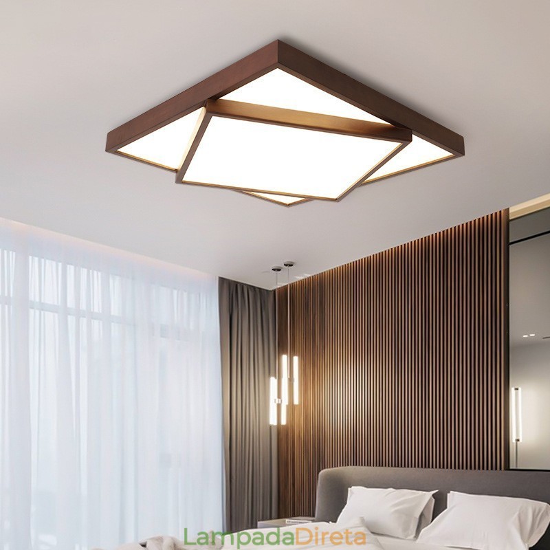 Duas camadas quadradas de madeira de nogueira preta moderna contemporânea estilo nórdico montagem embutida luz de teto de madeira também pode ser usada como luz de parede