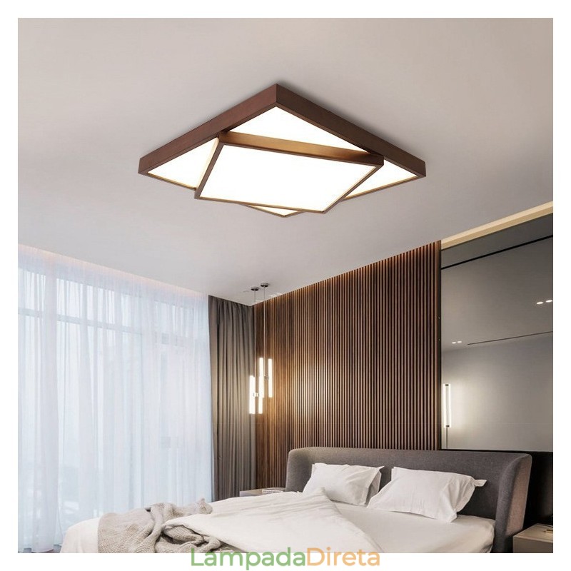 Duas camadas quadradas de madeira de nogueira preta moderna contemporânea estilo nórdico montagem embutida luz de teto de madeira também pode ser usada como luz de parede