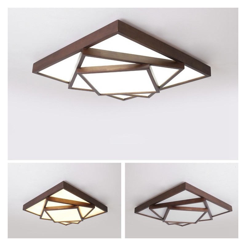3 Camadas Quadrado Preto Nogueira Madeira Moderno Contemporâneo Estilo Nórdico Montagem Embutida Luz de Teto de Madeira Também Pode Ser Usado Como Luz de Parede