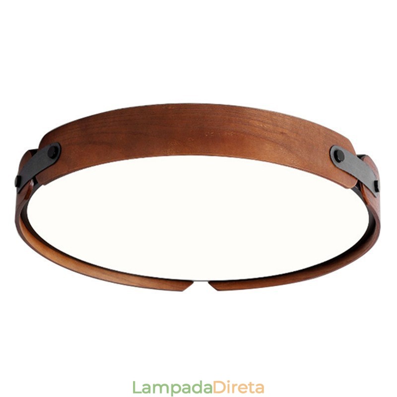 Luminária de teto embutida nórdica redonda simples de madeira de nogueira preta