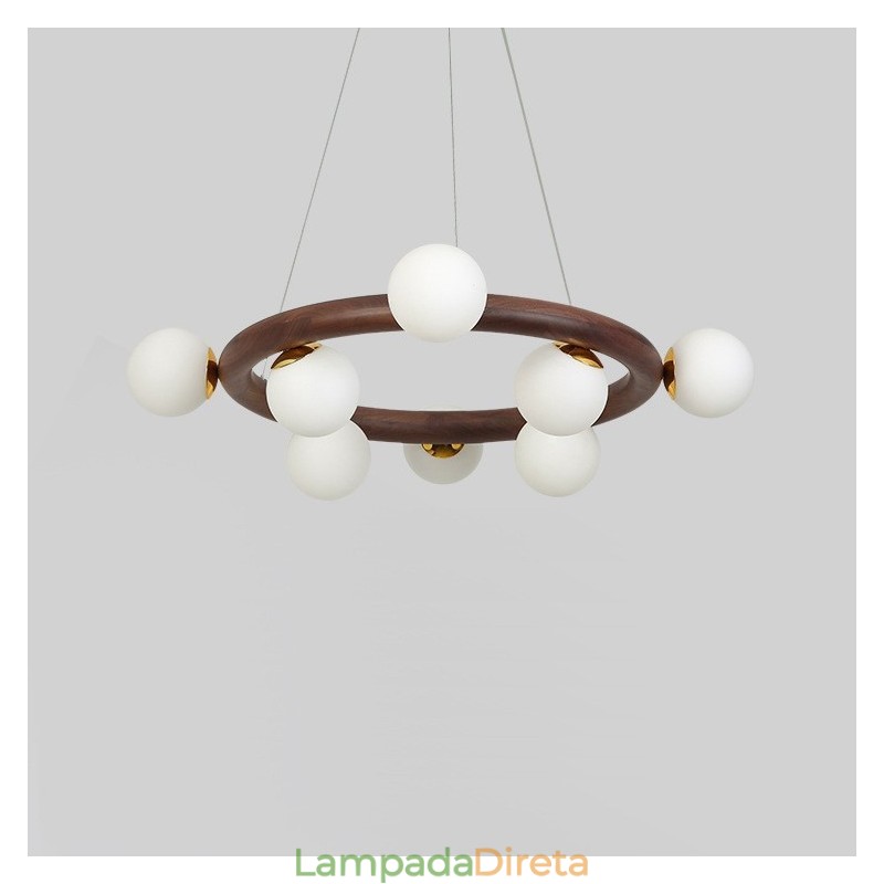 Nordic Ring Lustre Pendente Simples de Madeira de Nogueira Preta com Tons de Feijão