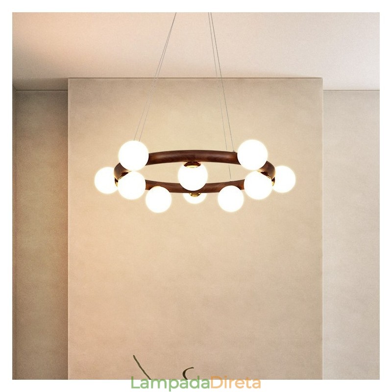 Nordic Ring Lustre Pendente Simples de Madeira de Nogueira Preta com Tons de Feijão