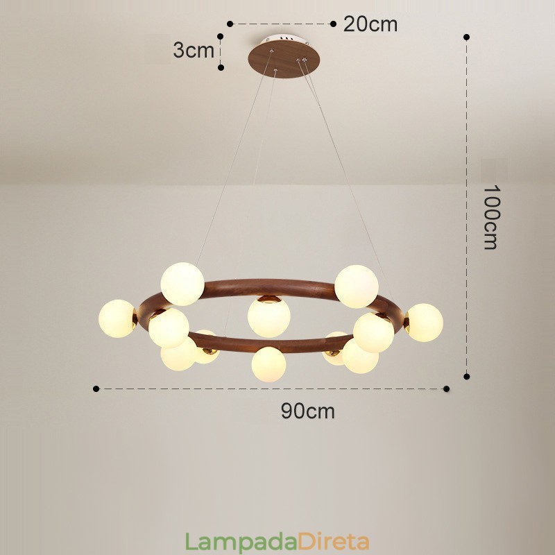 Nordic Ring Lustre Pendente Simples de Madeira de Nogueira Preta com Tons de Feijão
