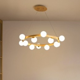 Nordic Ring Lustre Pendente Simples Moderno de Madeira com Tons de Feijão