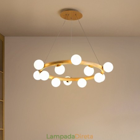 Nordic Ring Lustre Pendente Simples Moderno de Madeira com Tons de Feijão Nordic Ring Lustre Pendente Simples Moderno de Madeira com Tons de Feijão