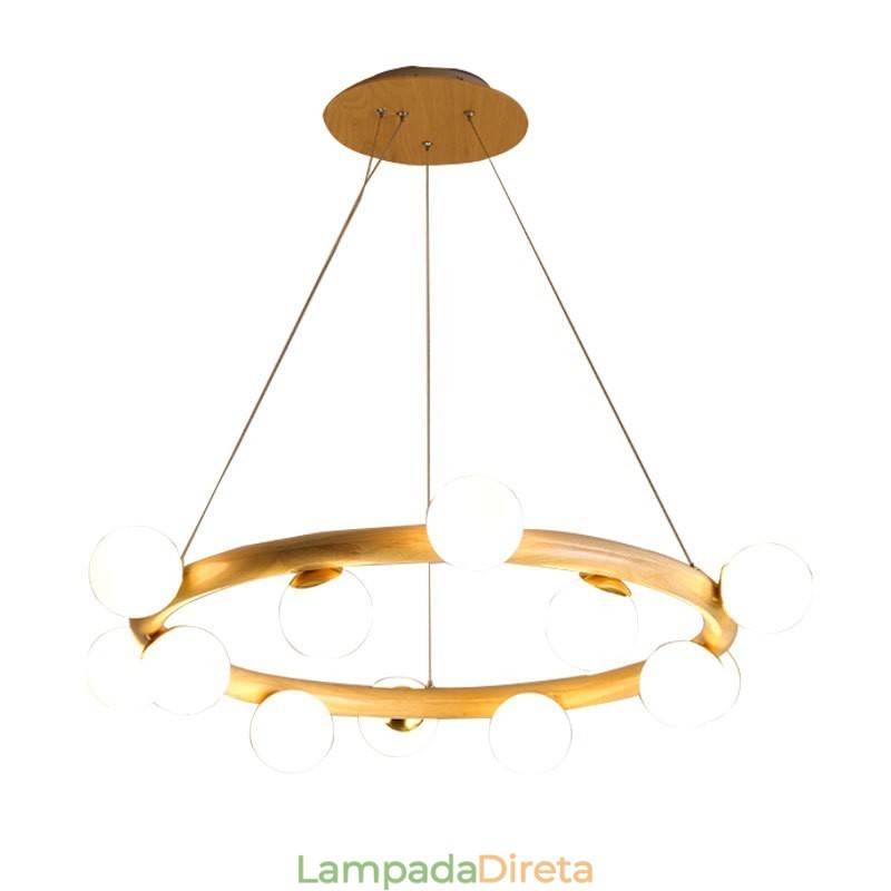 Nordic Ring Lustre Pendente Simples Moderno de Madeira com Tons de Feijão