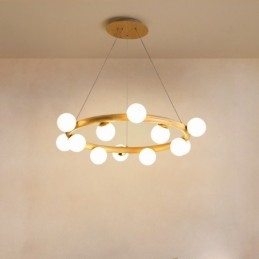 Nordic Ring Lustre Pendente Simples Moderno de Madeira com Tons de Feijão
