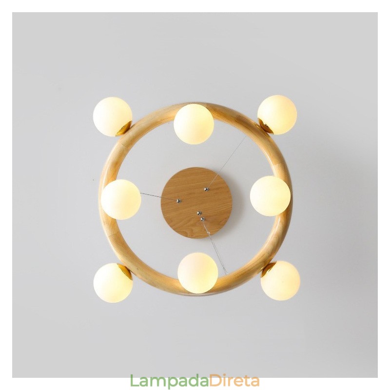 Nordic Ring Lustre Pendente Simples Moderno de Madeira com Tons de Feijão