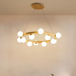Nordic Ring Lustre Pendente Simples Moderno de Madeira com Tons de Feijão