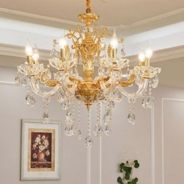 Lustre de cristal de luxo dourado com 6 luzes e 8 luzes