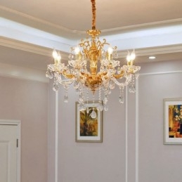 Lustre de cristal de luxo dourado com 6 luzes e 8 luzes