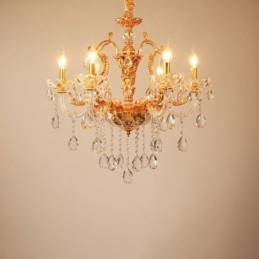 Lustre de cristal de luxo dourado com 6 luzes e 8 luzes