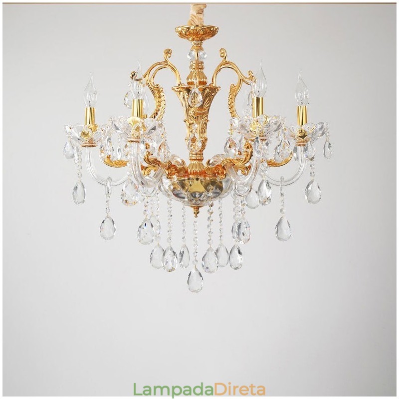 Lustre de cristal de luxo dourado com 6 luzes e 8 luzes