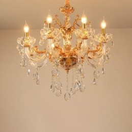 Lustre de cristal de luxo dourado com 6 luzes e 8 luzes