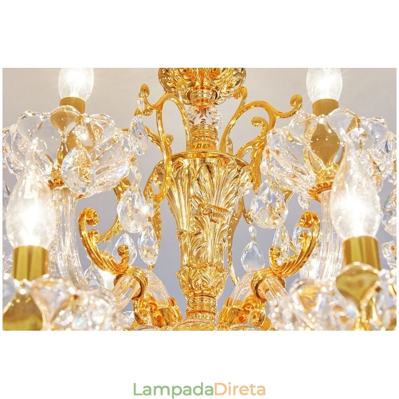 Lustre de cristal de luxo dourado com 6 luzes e 8 luzes