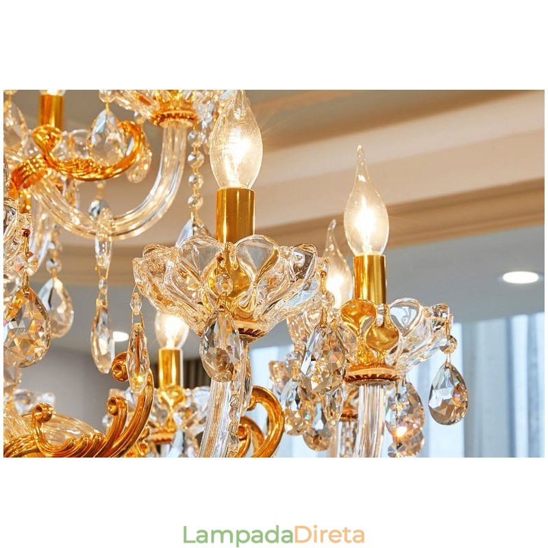 Lustre de cristal de luxo dourado com 6 luzes e 8 luzes