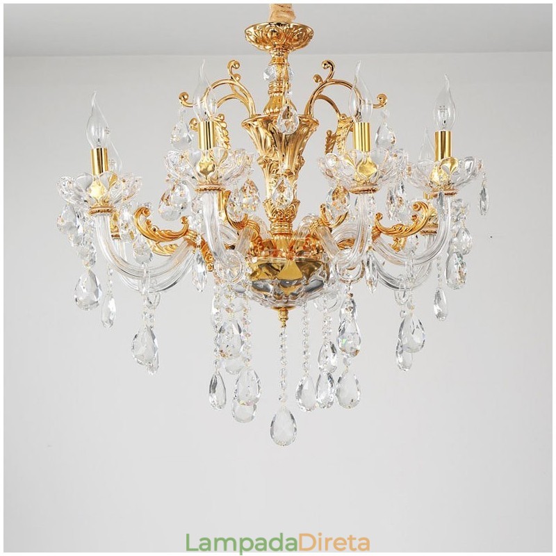 Lustre de vela de cristal de luxo dourado de duas camadas com 18 luzes