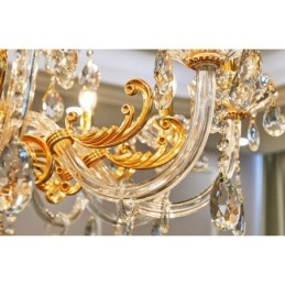 Lustre de vela de cristal de luxo dourado de duas camadas com 18 luzes