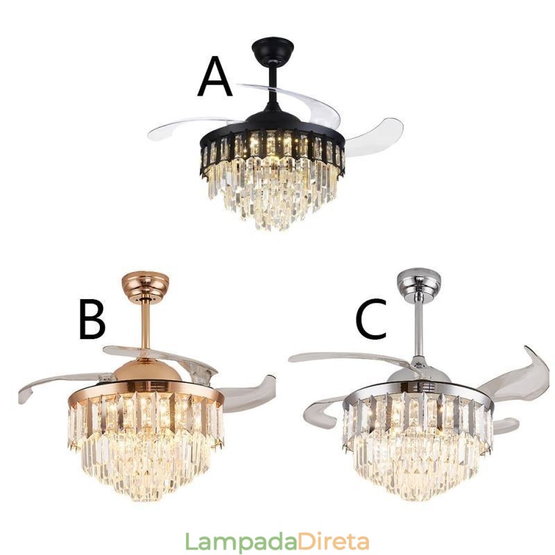 Ventilador de Teto Retrátil Light Crystal Ceiling Fan