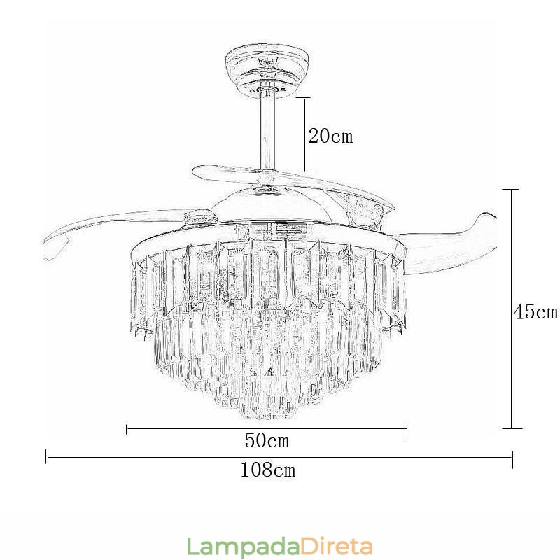 Ventilador de Teto Retrátil Light Crystal Ceiling Fan