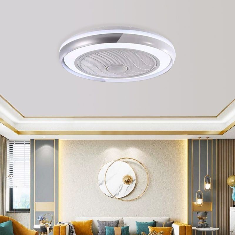 Ventilador de teto moderno, luminária de teto redonda acrílica com controle remoto