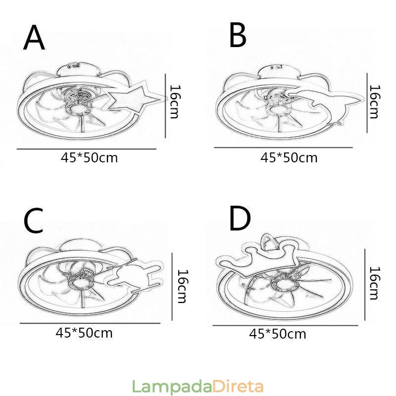 Ventilador de teto de desenho animado, luminária de teto criativa para crianças