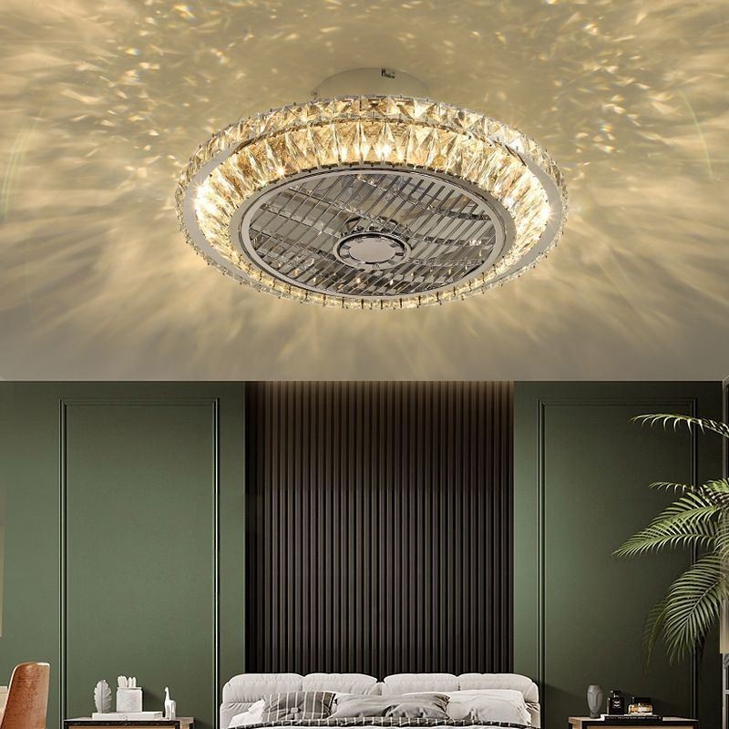 Ventilador de teto de cristal Luz dourada Lâmpada de teto redonda