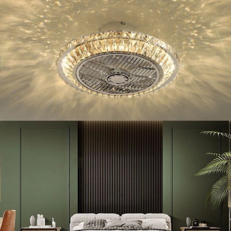 Ventilador de teto de cristal Luz dourada Lâmpada de teto redonda Ventilador de teto de cristal Luz dourada Lâmpada de teto redonda