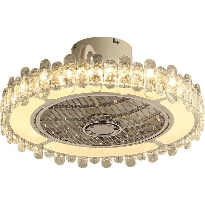 Ventilador de teto de cristal Luz dourada Lâmpada de teto redonda