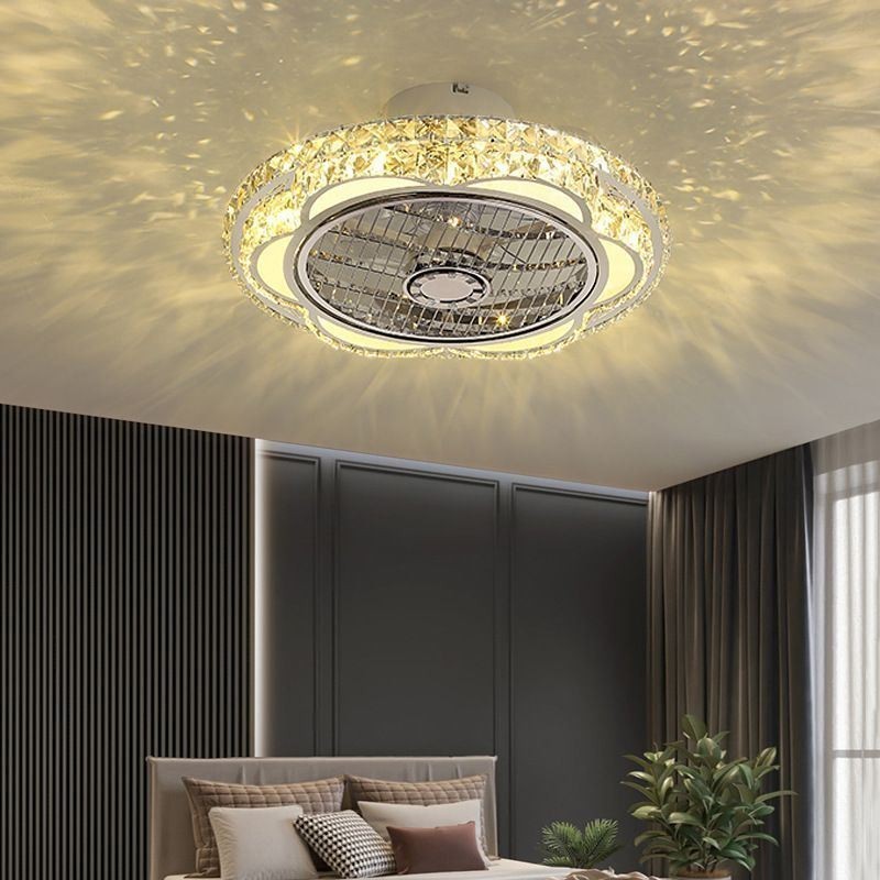 Ventilador de teto de cristal Luz dourada Lâmpada de teto redonda