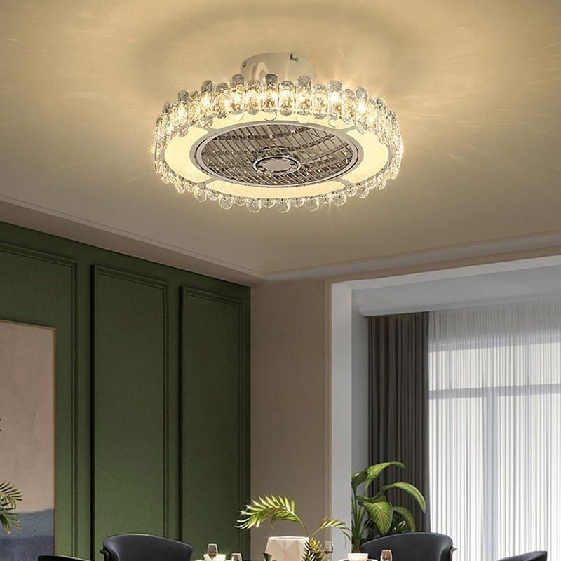 Ventilador de teto de cristal Luz dourada Lâmpada de teto redonda